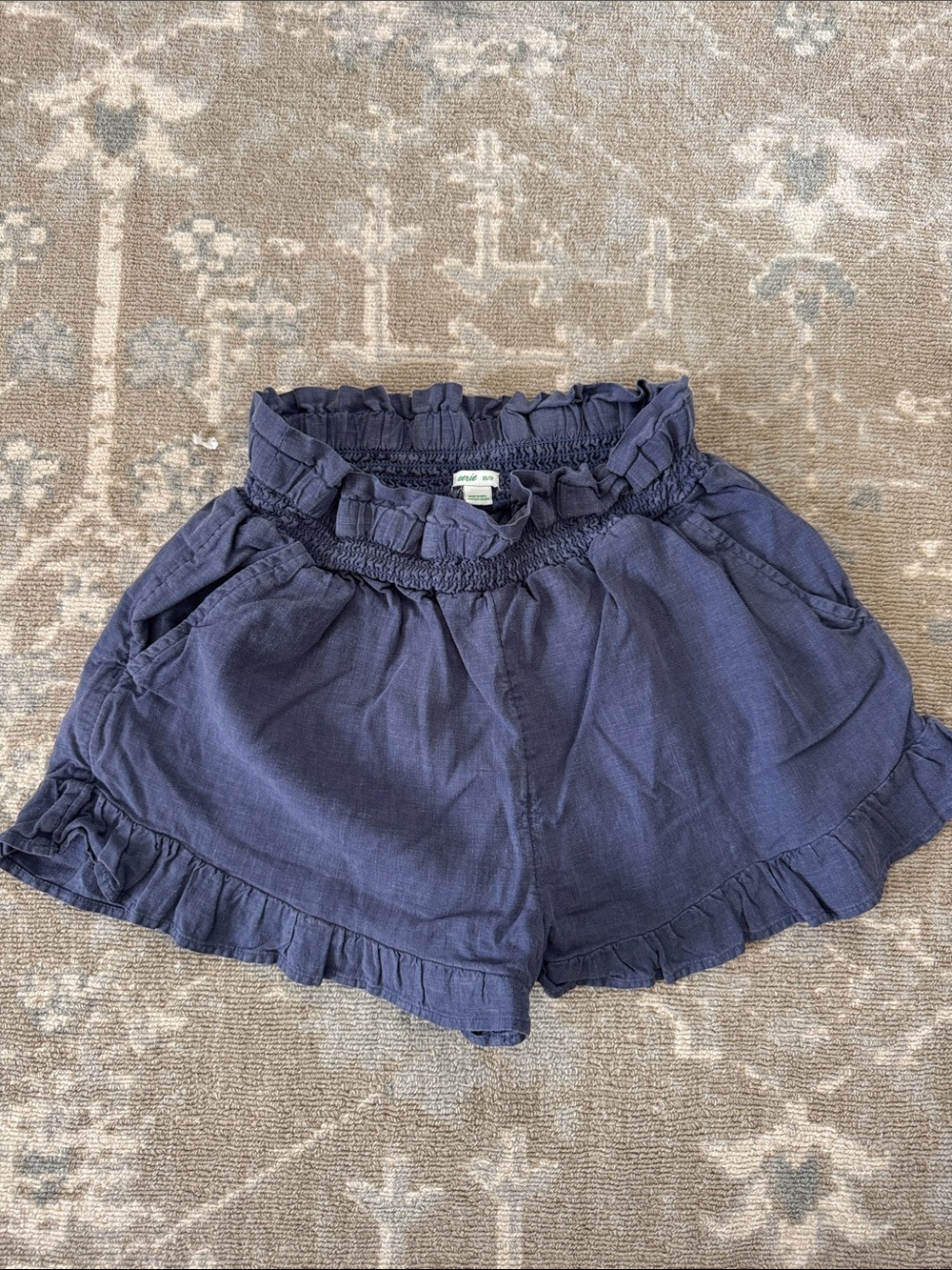 Aerie Navy Ruffle Waist Shorts